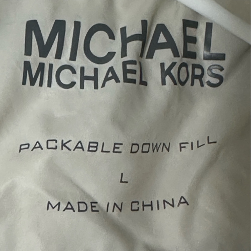 Michael Kors Packable Down Puffer Jacket Women’s L Beige Lightweight Zip - Picture 7 of 10